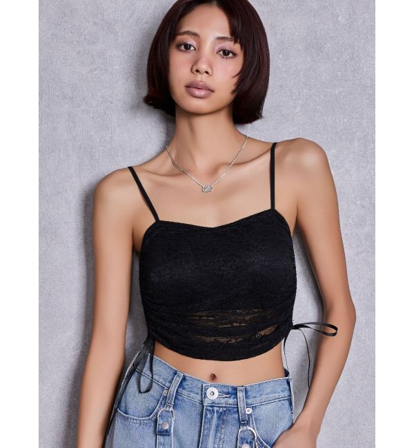 GYDA「サイドギャザーレースビスチェ」|キャミソール|ブラック