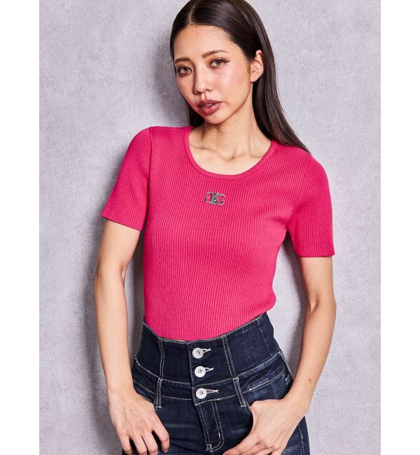 GYDA「symmetry GYDAプレートハーフスリーブニットTOPS」|ニット・セーター|ピンク