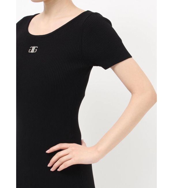 GYDA「Symmetry GYDA プレートハーフスリーブロングニットワンピース」|ワンピース|