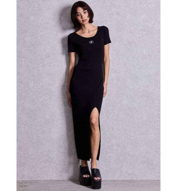 GYDA「Symmetry GYDA プレートハーフスリーブロングニットワンピース」|ワンピース|