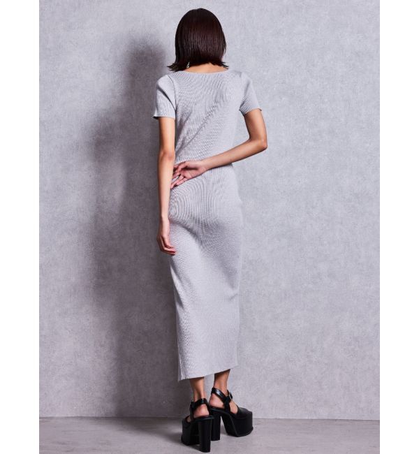GYDA「Symmetry GYDA プレートハーフスリーブロングニットワンピース」|ワンピース|