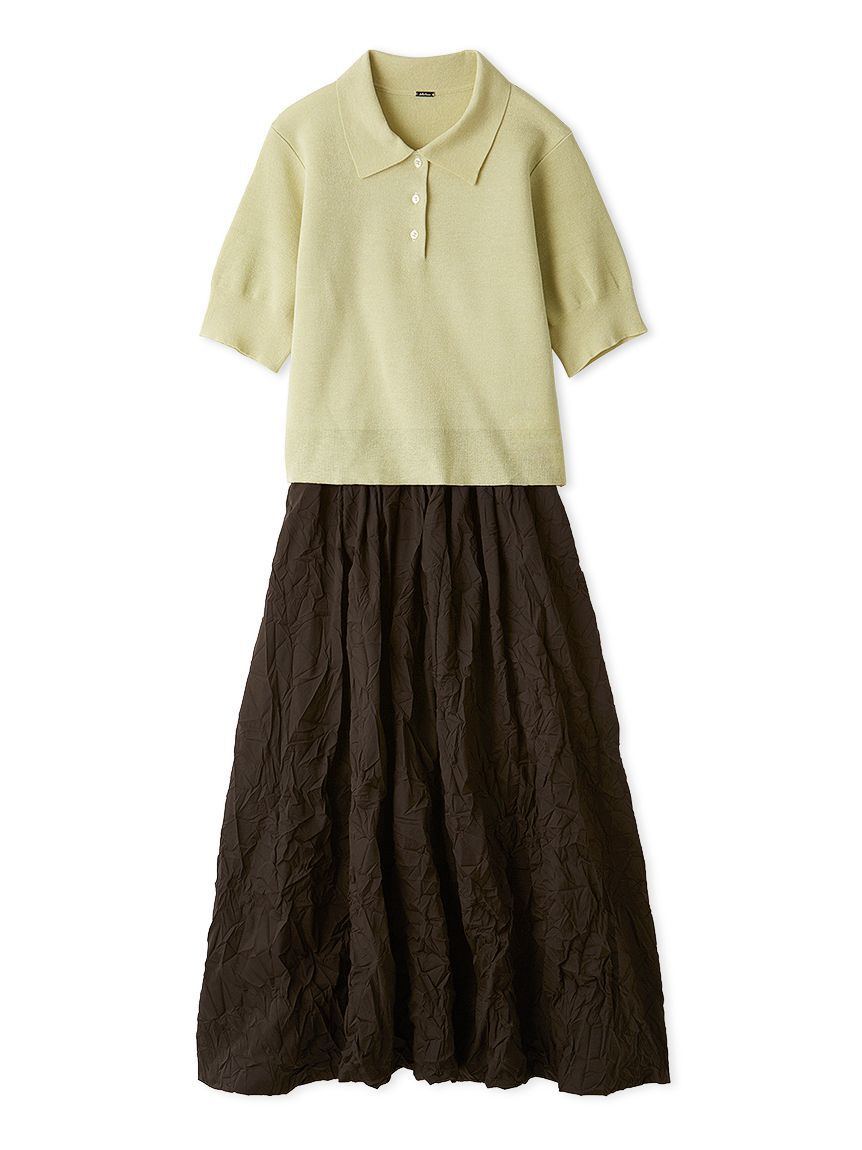 Mila Owen「【ウォッシャブル】ポロニット&times;ワッシャーバルーンSK SETUP」|ワンピース|LIME