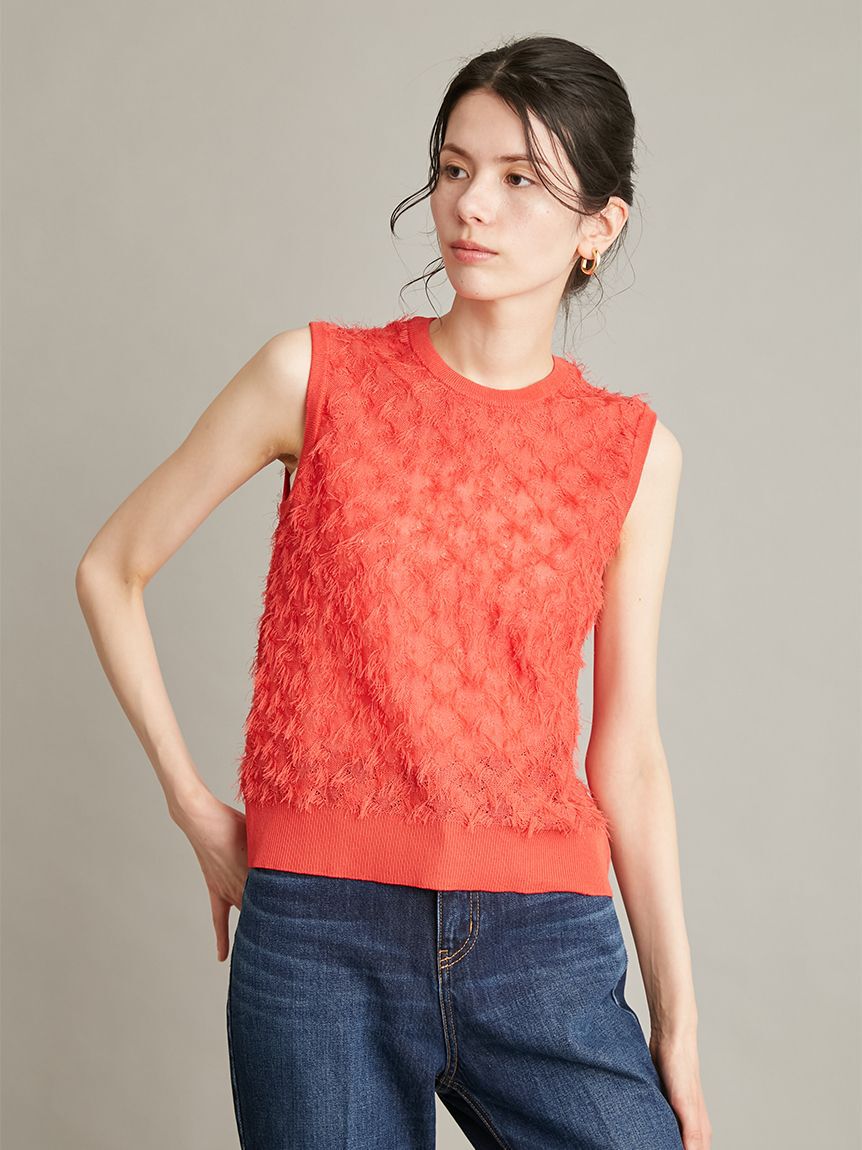 Mila Owen「【ウォッシャブル】カットジャガードノースリニット」|タンクトップ|RED