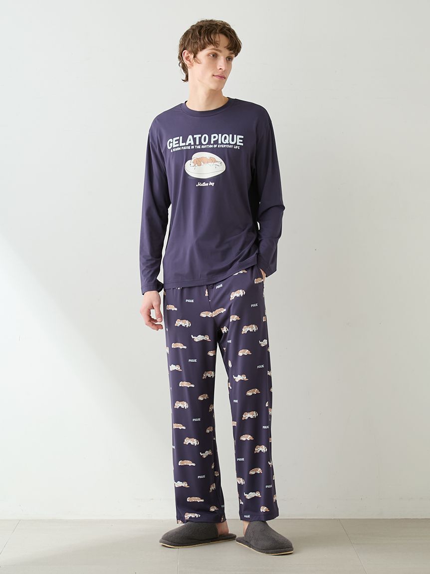 GELATO PIQUE HOMME「【HOMME】レーヨンスリーピングドッグ柄ロングパンツ」|ルームウェア|