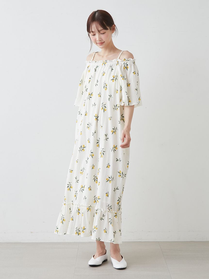 gelato pique「フルーツ小花柄カップイン２wayワンピース」|ルームウェア|