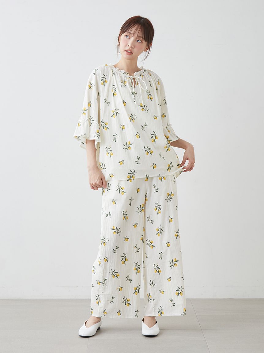 gelato pique「フルーツ小花柄ロングパンツ」|ルームウェア|YEL