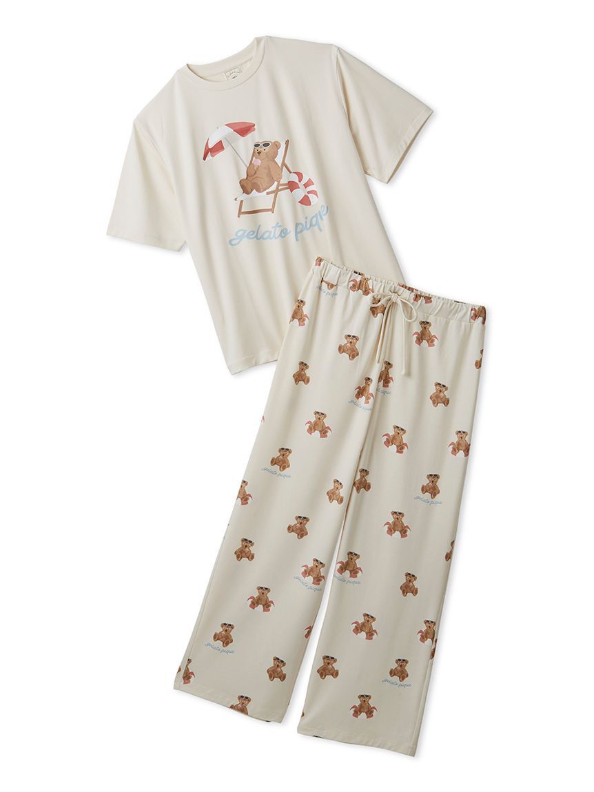 gelato pique「【ONLINE限定】【接触冷感】サマーベア柄ワンポイントTシャツ&ロングパンツセット」|ルームウェア|