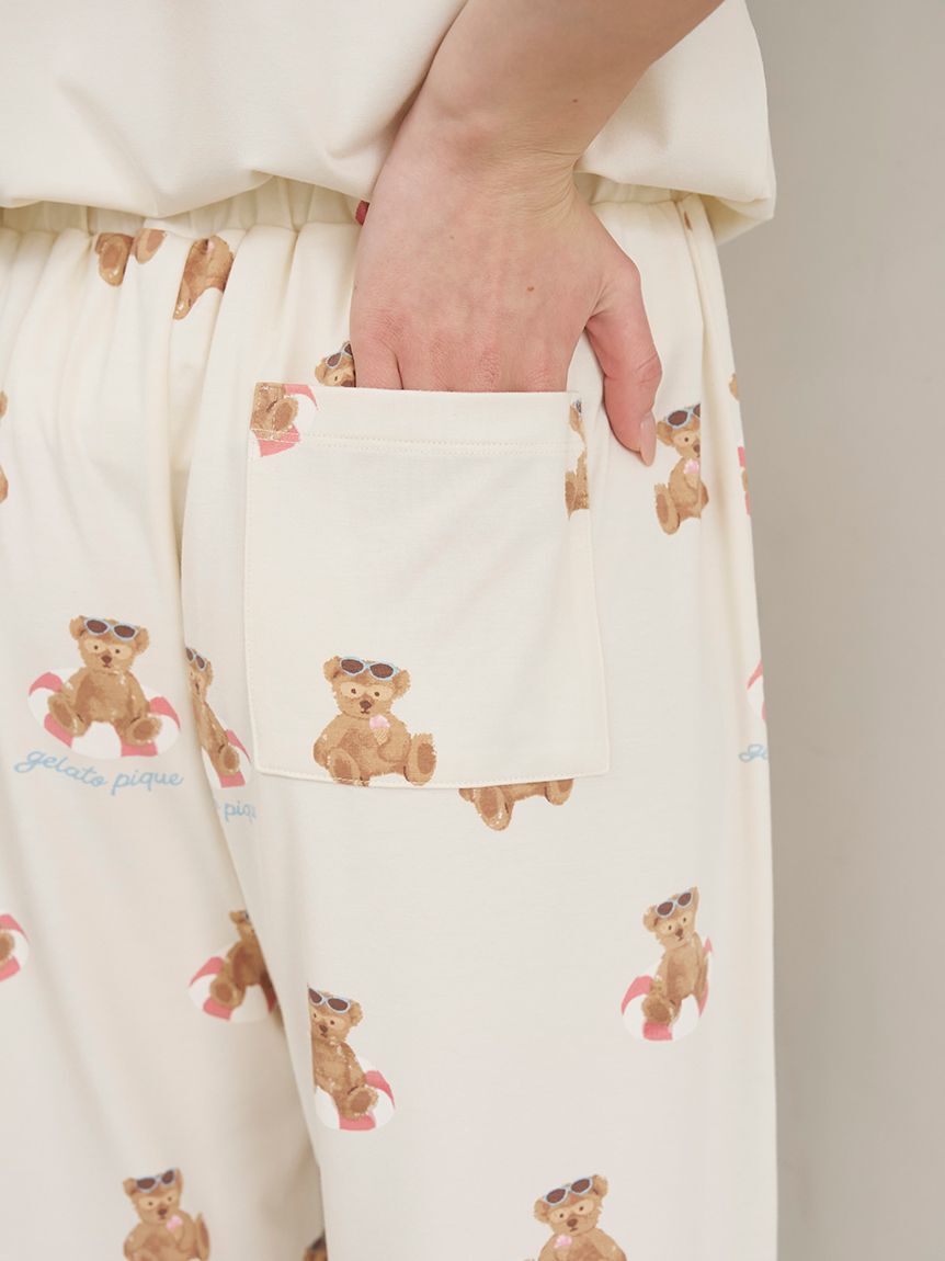 gelato pique「【ONLINE限定】【接触冷感】サマーベア柄ワンポイントTシャツ&ロングパンツセット」|ルームウェア|
