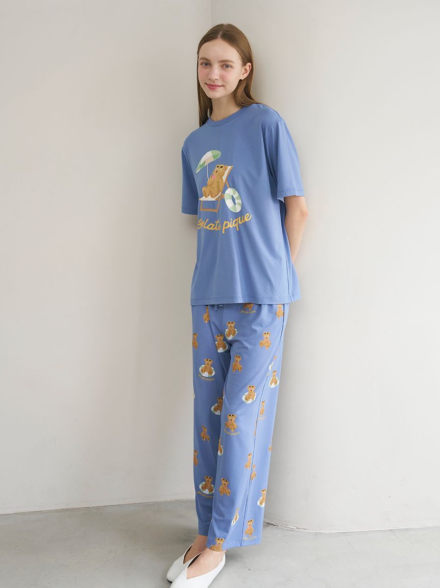 gelato pique「【ONLINE限定】【接触冷感】サマーベア柄ワンポイントTシャツ&ロングパンツセット」|ルームウェア|