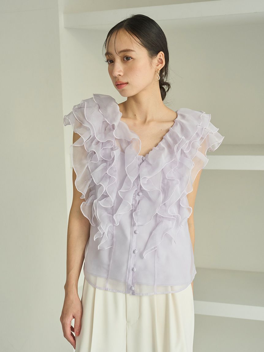 SNIDEL「【WEB限定カラーあり】ノースリフリルブラウス」|シャツ・ブラウス|