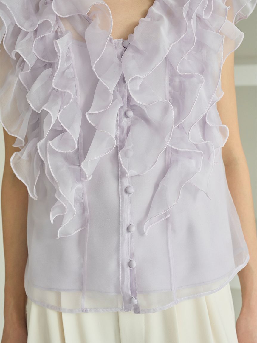 SNIDEL「【WEB限定カラーあり】ノースリフリルブラウス」|シャツ・ブラウス|