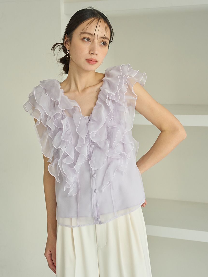 SNIDEL「【WEB限定カラーあり】ノースリフリルブラウス」|シャツ・ブラウス|