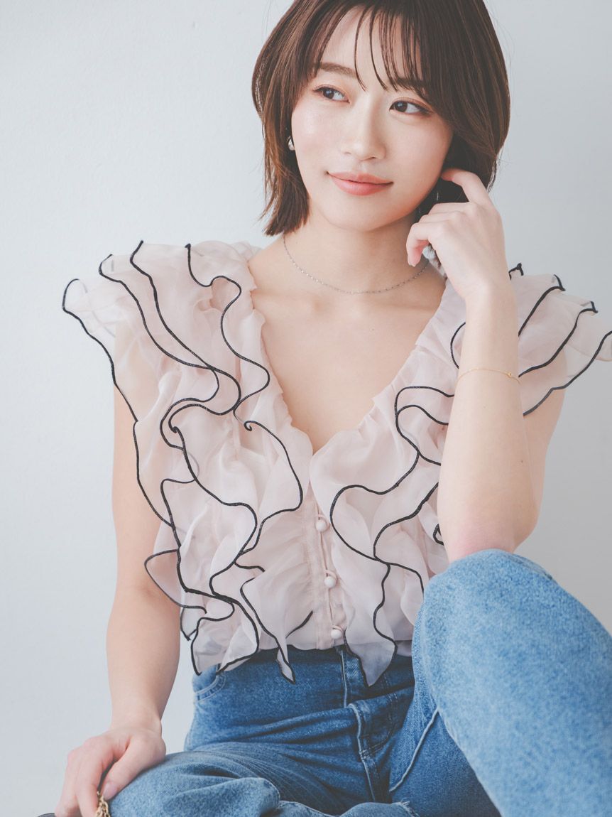 SNIDEL「【WEB限定カラーあり】ノースリフリルブラウス」|シャツ・ブラウス|