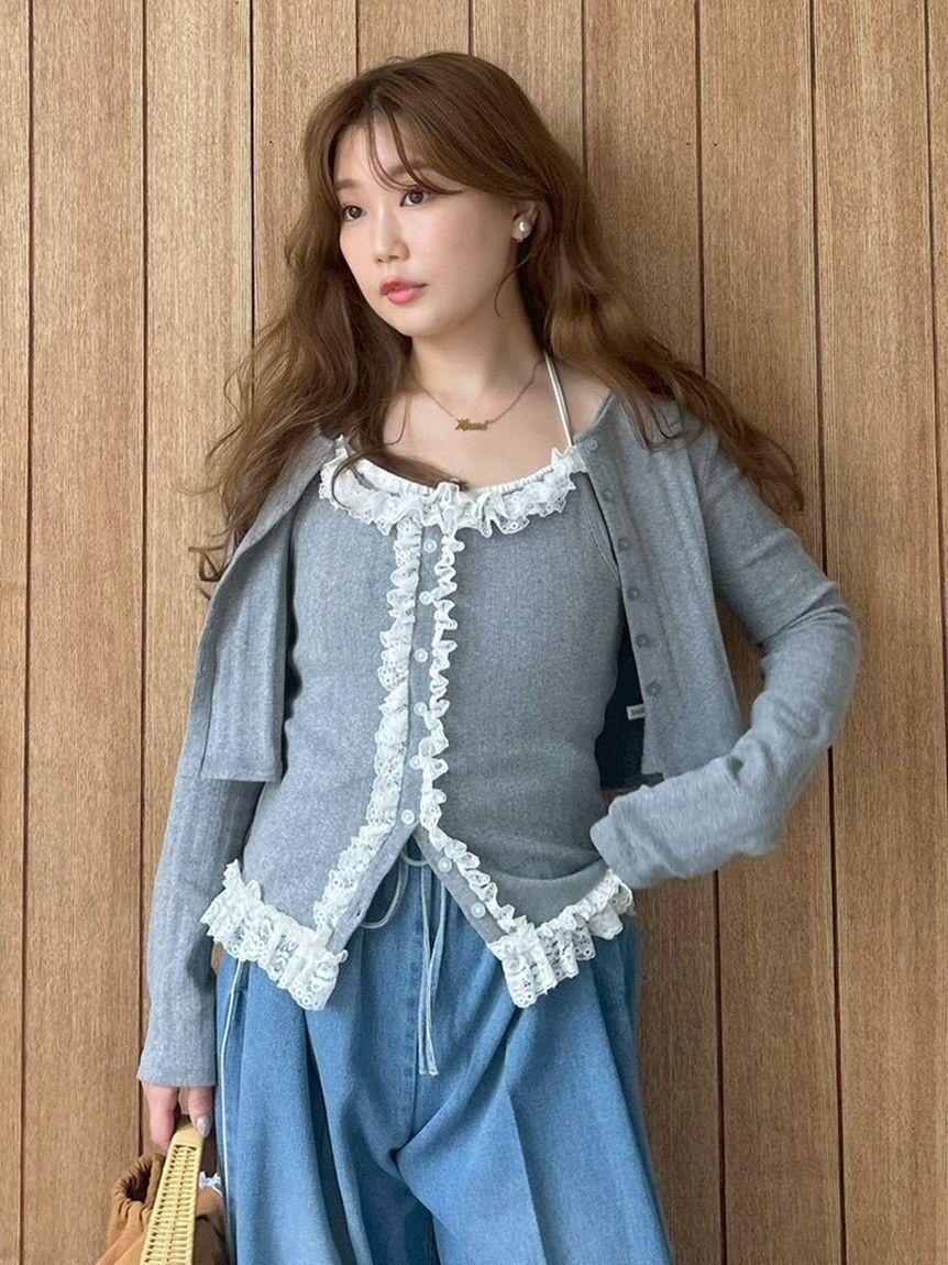 SNIDEL「アイレットカットカーディガン」|カーディガン|GRY