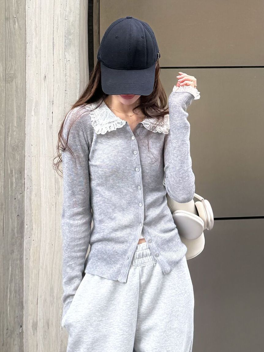 FRAY I.D「レースカラーニットカーディガン」|カーディガン|GRY