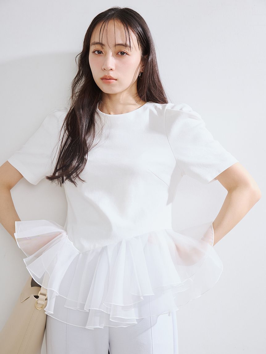 FRAY I.D「シアーペプラムカットトップス／ウォッシャブル」|Tシャツ・カットソー|WHT