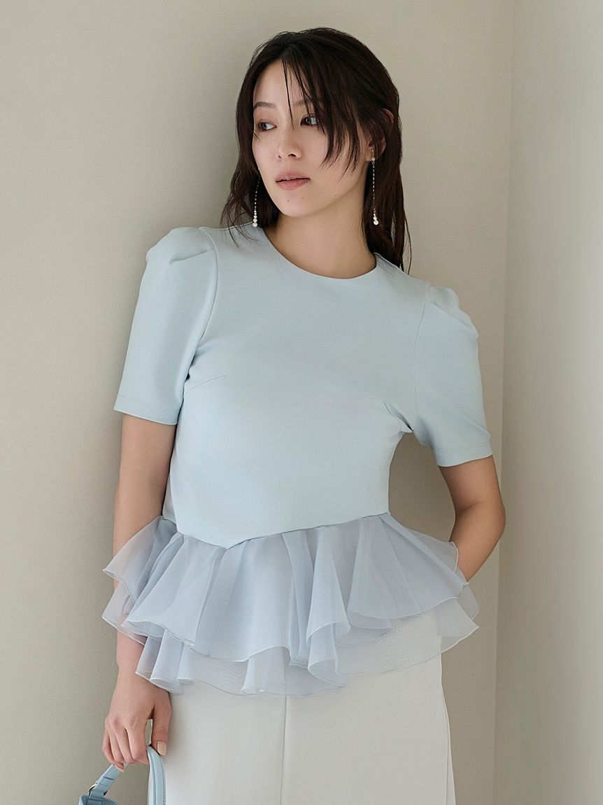 FRAY I.D「シアーペプラムカットトップス／ウォッシャブル」|Tシャツ・カットソー|