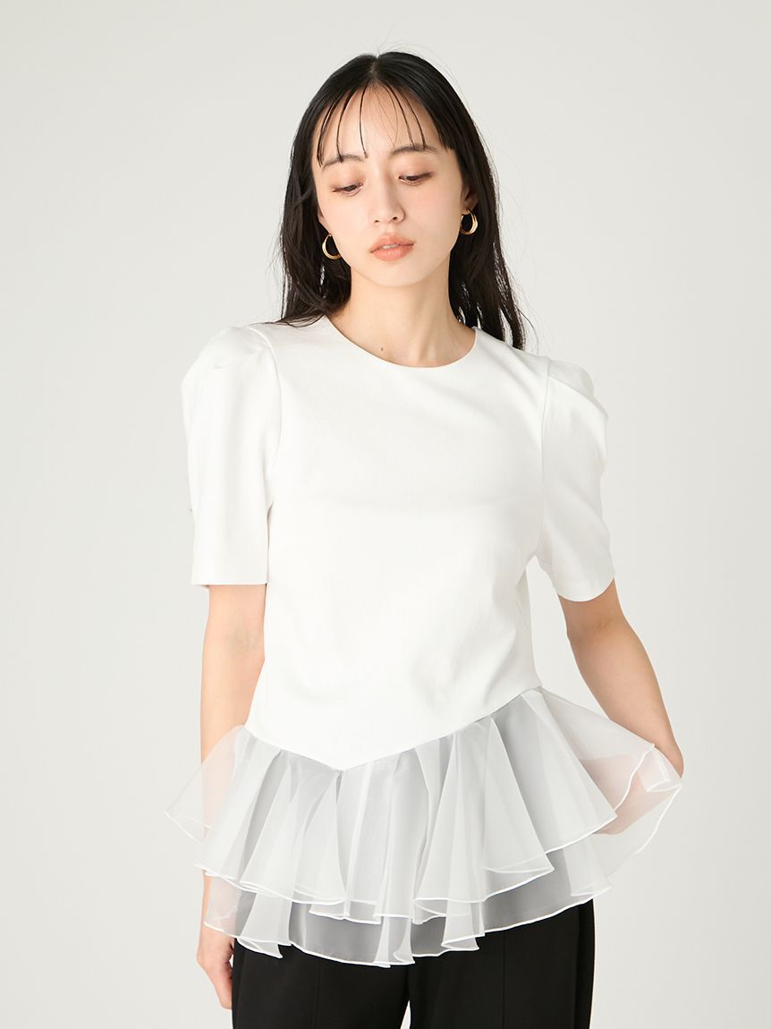 FRAY I.D「シアーペプラムカットトップス／ウォッシャブル」|Tシャツ・カットソー|