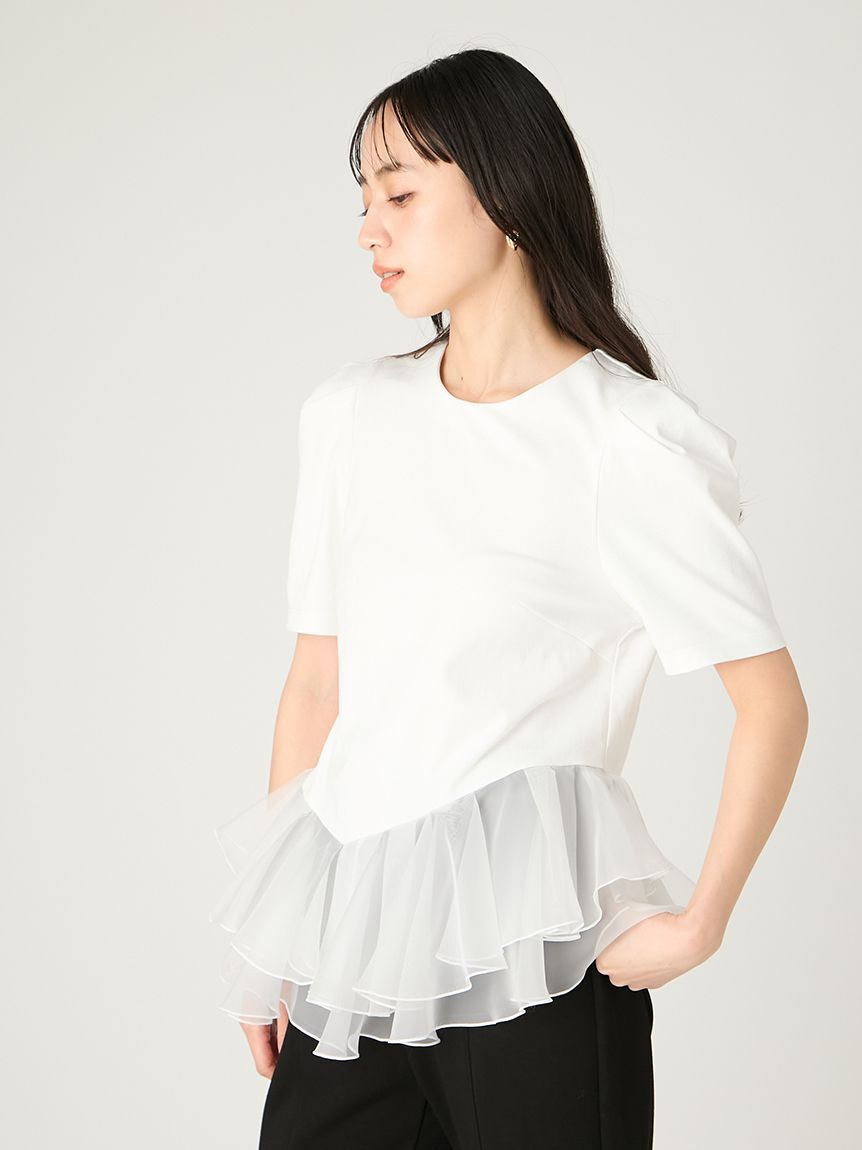 FRAY I.D「シアーペプラムカットトップス／ウォッシャブル」|Tシャツ・カットソー|