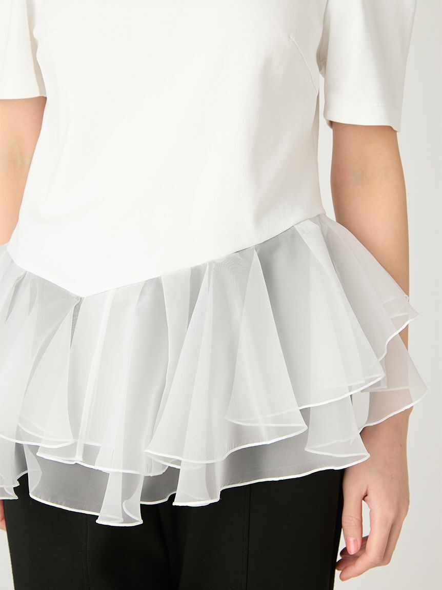 FRAY I.D「シアーペプラムカットトップス／ウォッシャブル」|Tシャツ・カットソー|