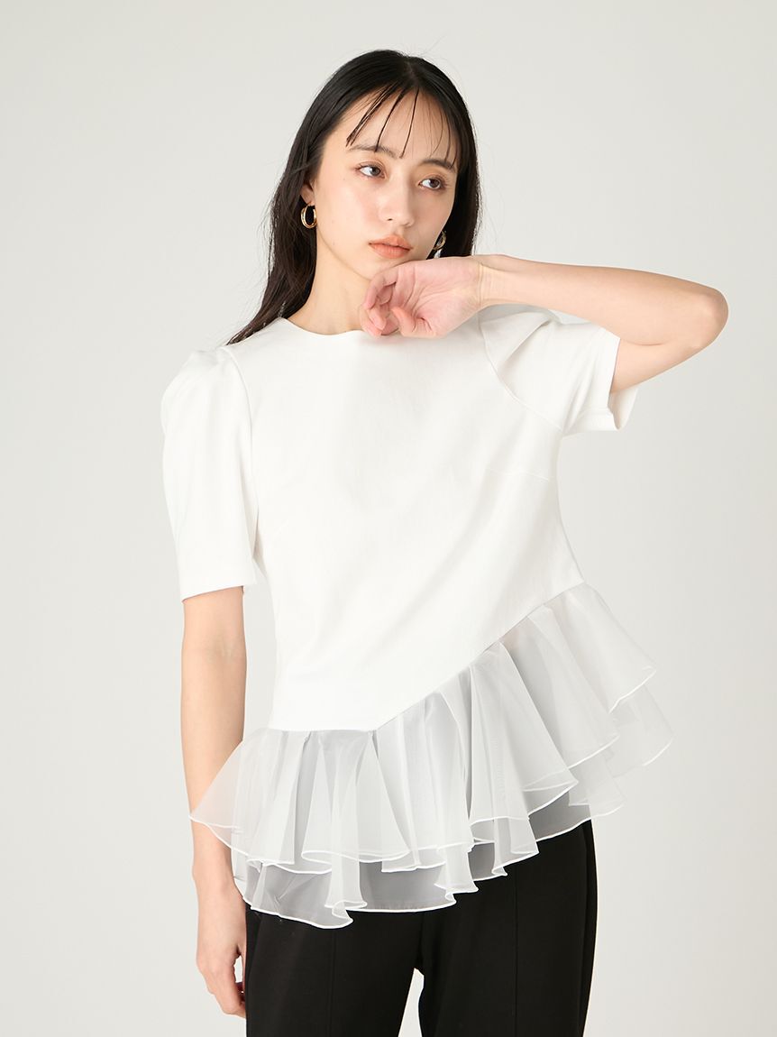 FRAY I.D「シアーペプラムカットトップス／ウォッシャブル」|Tシャツ・カットソー|