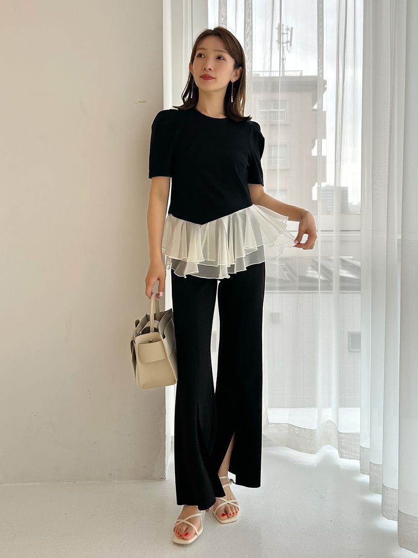 FRAY I.D「シアーペプラムカットトップス／ウォッシャブル」|Tシャツ・カットソー|