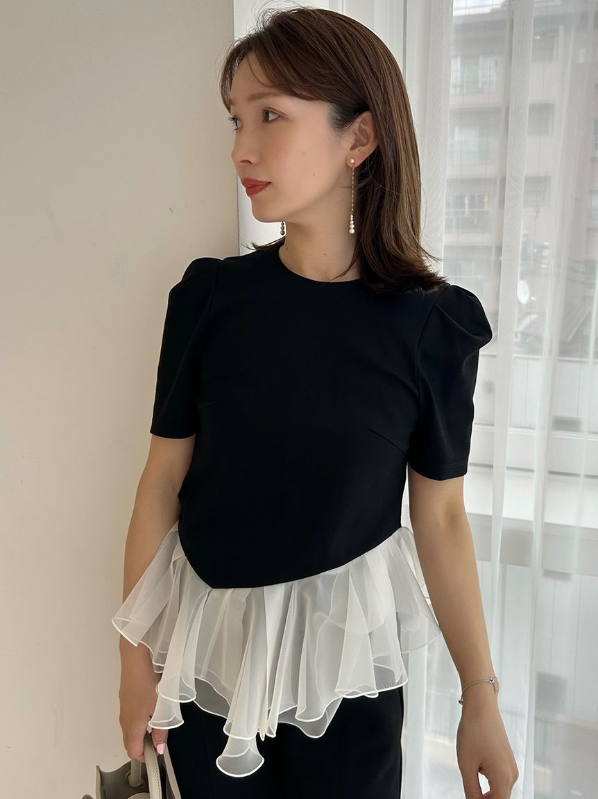 FRAY I.D「シアーペプラムカットトップス／ウォッシャブル」|Tシャツ・カットソー|