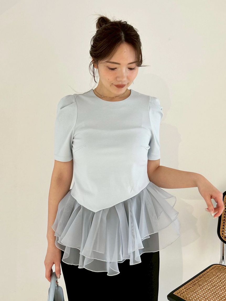 FRAY I.D「シアーペプラムカットトップス／ウォッシャブル」|Tシャツ・カットソー|