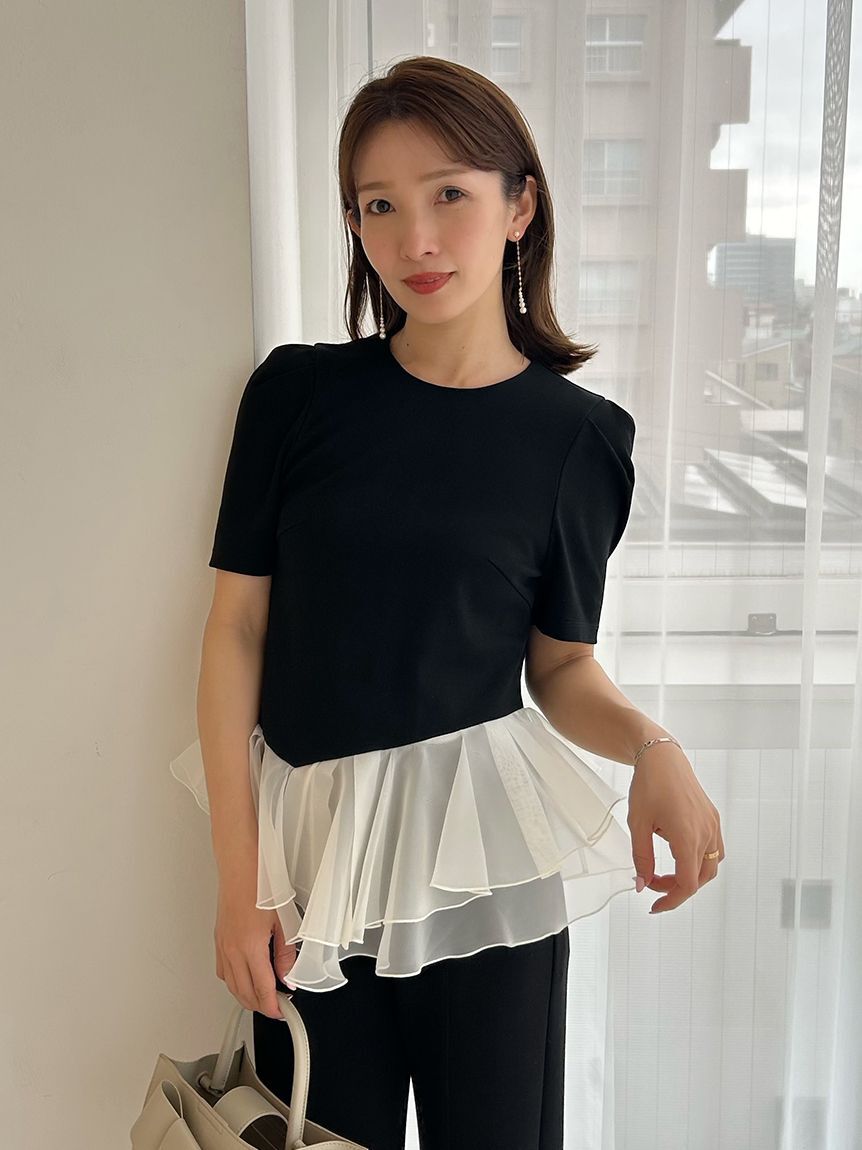 FRAY I.D「シアーペプラムカットトップス／ウォッシャブル」|Tシャツ・カットソー|BLK