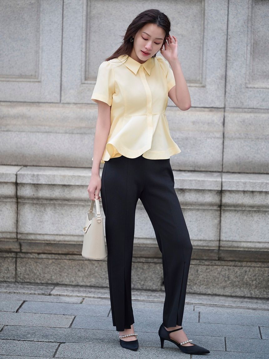 FRAY I.D「【00サイズあり】コンフォートメルティースリットパンツ／ウォッシャブル」|チノ|BLK