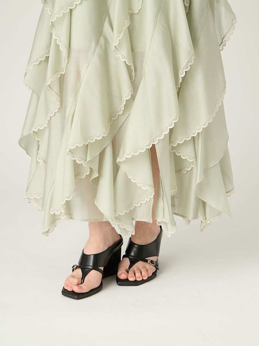 FRAY I.D「レーストリムランダムティアードスカート」|スカート|