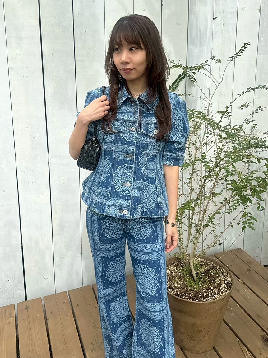 LILY BROWN「ハーフスリーブペプラムデニムジャケット」|デニムジャケット|