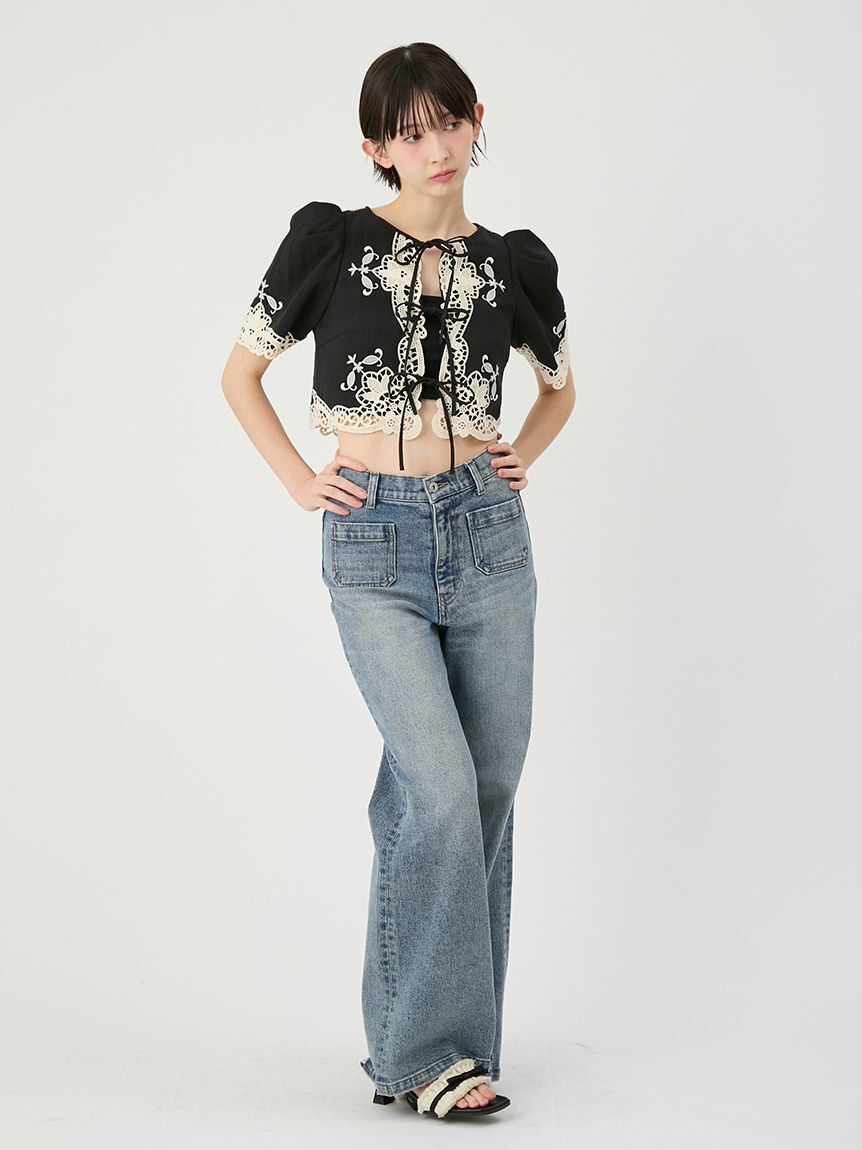 LILY BROWN「カットワークパネルレースジャケット」|ノーカラージャケット|