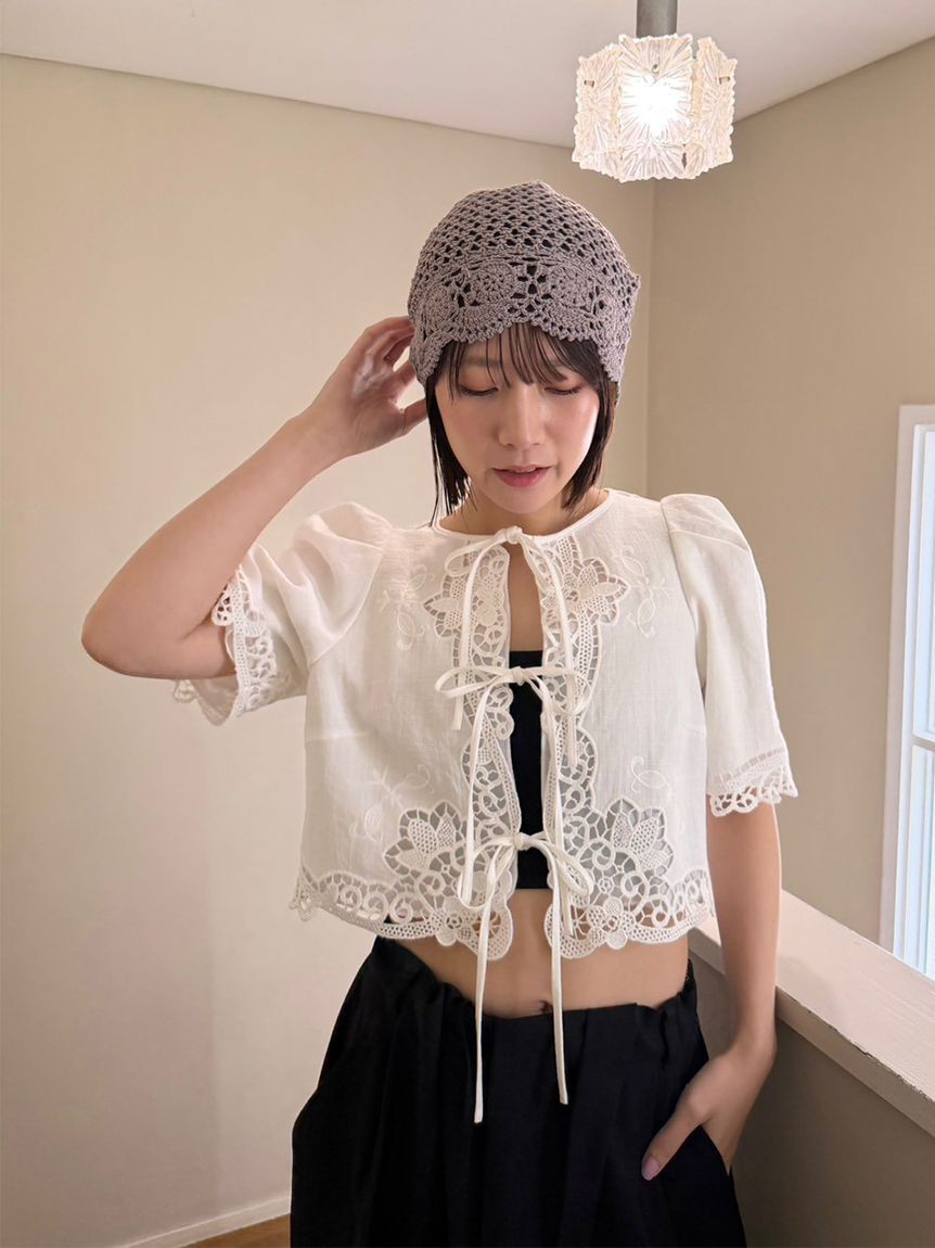 LILY BROWN「カットワークパネルレースジャケット」|ノーカラージャケット|