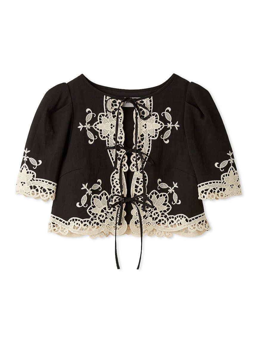 LILY BROWN「カットワークパネルレースジャケット」|ノーカラージャケット|