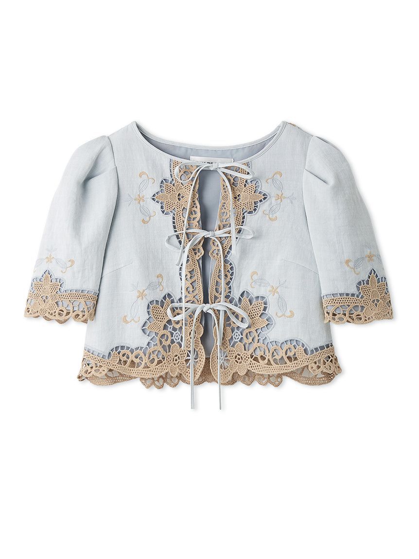 LILY BROWN「カットワークパネルレースジャケット」|ノーカラージャケット|