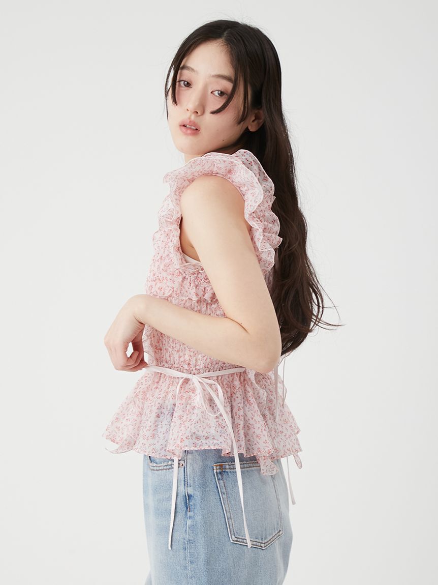 LILY BROWN「【WEB限定カラー】シャーリングレイヤーフリルトップス」|Tシャツ・カットソー|