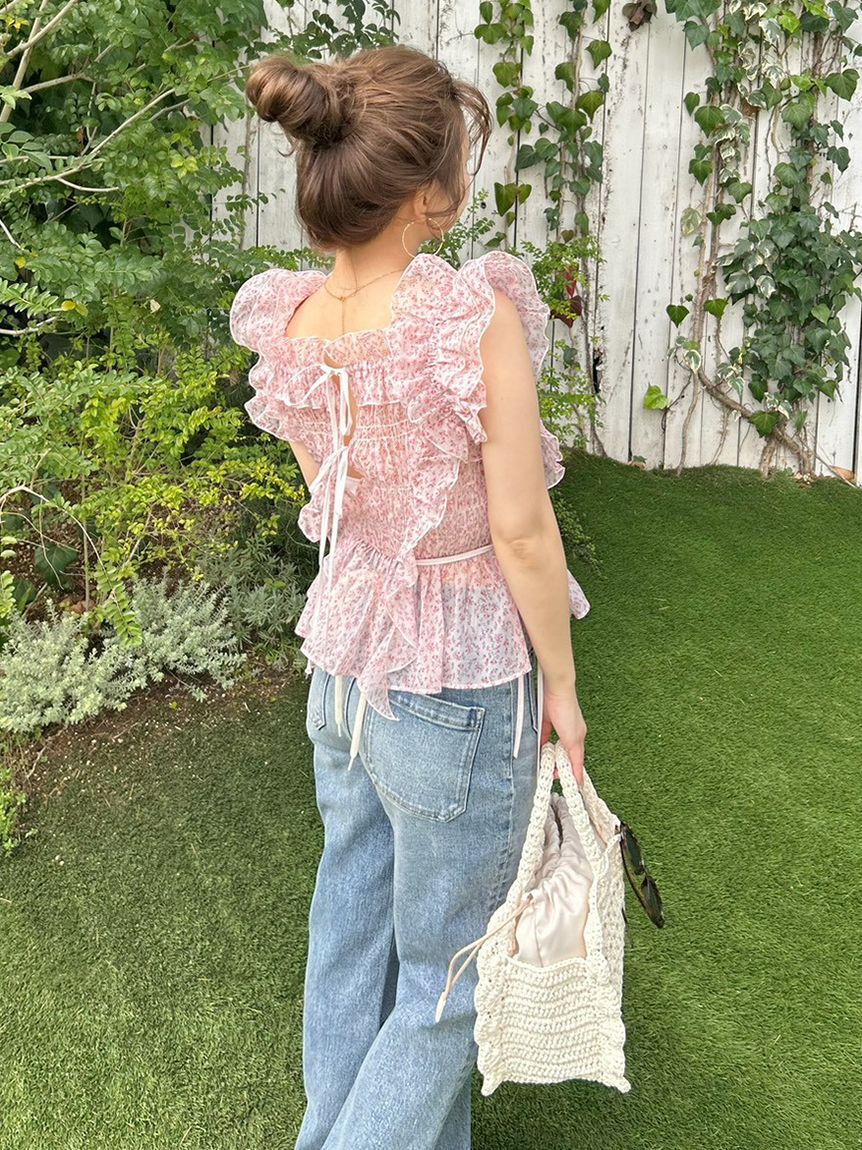 LILY BROWN「【WEB限定カラー】シャーリングレイヤーフリルトップス」|Tシャツ・カットソー|