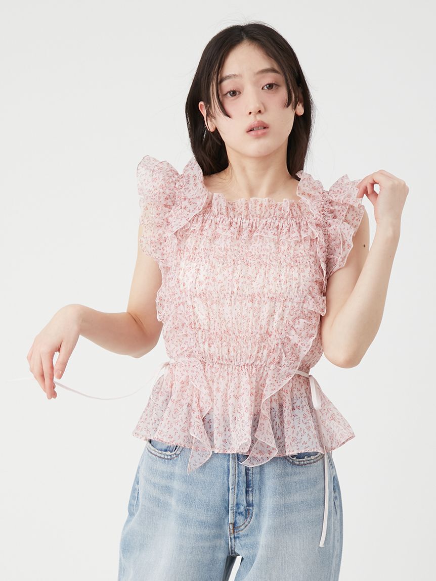 LILY BROWN「【WEB限定カラー】シャーリングレイヤーフリルトップス」|Tシャツ・カットソー|
