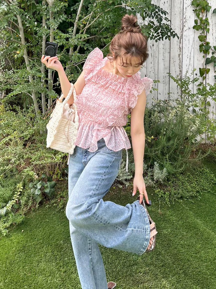 LILY BROWN「【WEB限定カラー】シャーリングレイヤーフリルトップス」|Tシャツ・カットソー|