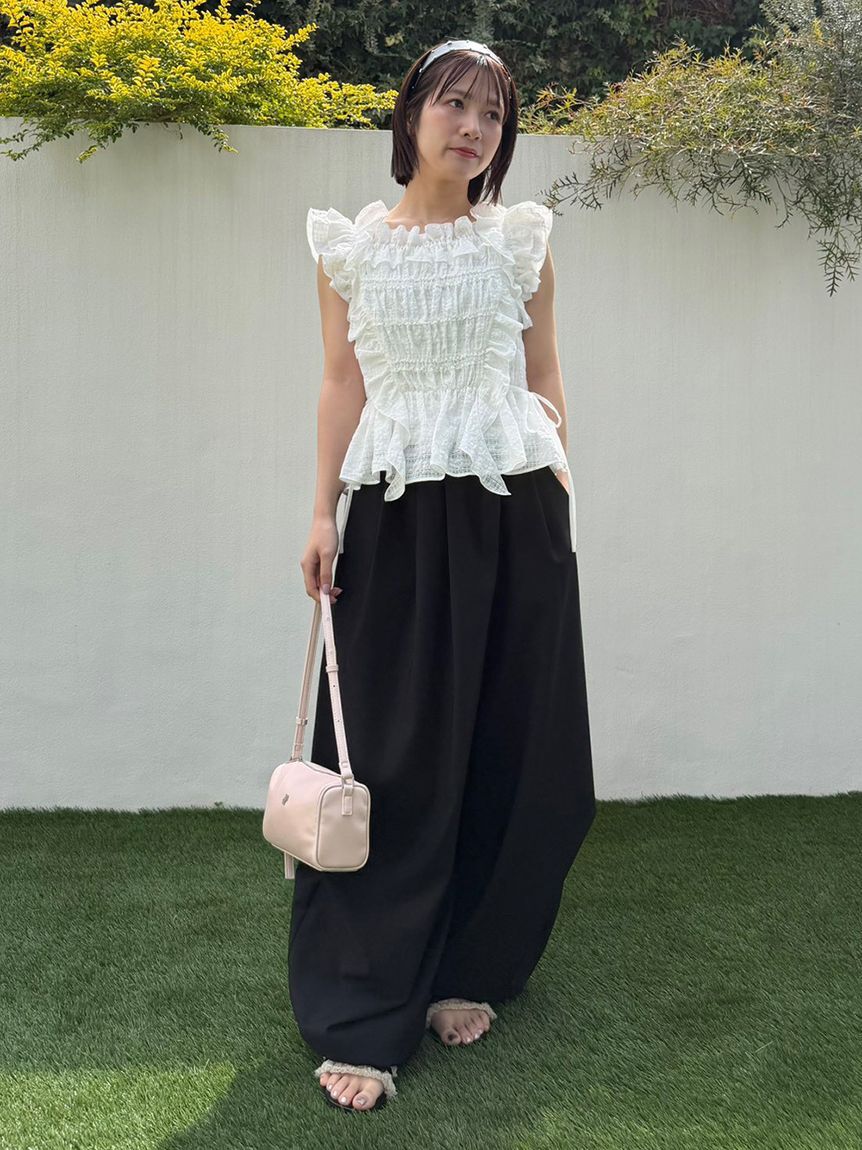 LILY BROWN「【WEB限定カラー】シャーリングレイヤーフリルトップス」|Tシャツ・カットソー|