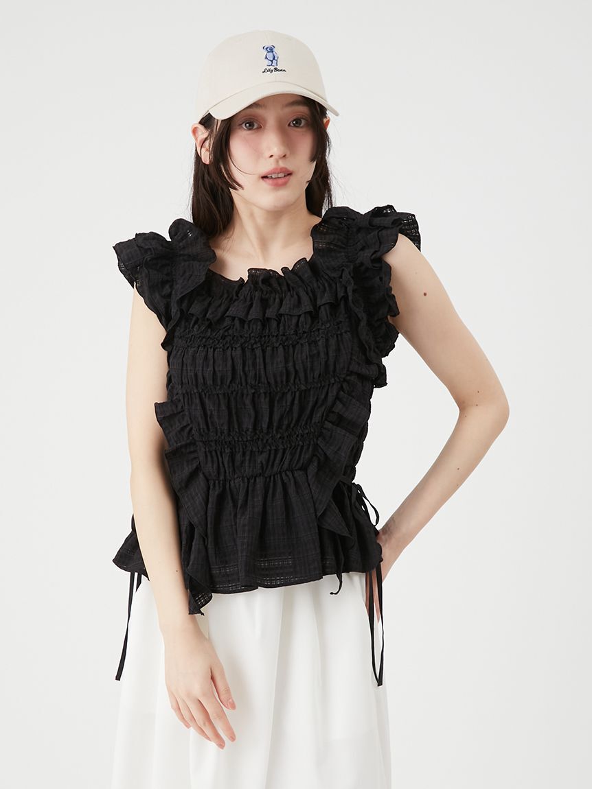 LILY BROWN「【WEB限定カラー】シャーリングレイヤーフリルトップス」|Tシャツ・カットソー|BLK