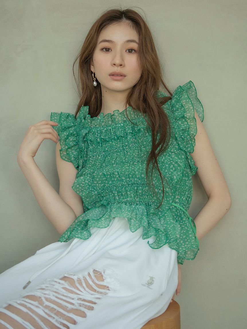 LILY BROWN「【WEB限定カラー】シャーリングレイヤーフリルトップス」|Tシャツ・カットソー|FLOWER