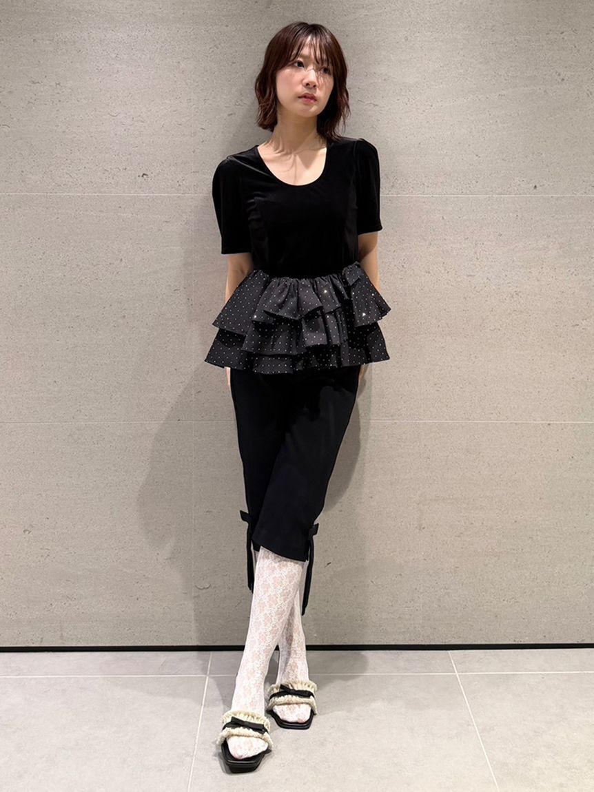 LILY BROWN「ベロアペプラムフリルトップス」|Tシャツ・カットソー|