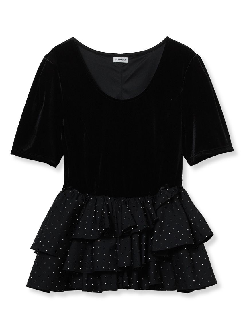 LILY BROWN「ベロアペプラムフリルトップス」|Tシャツ・カットソー|