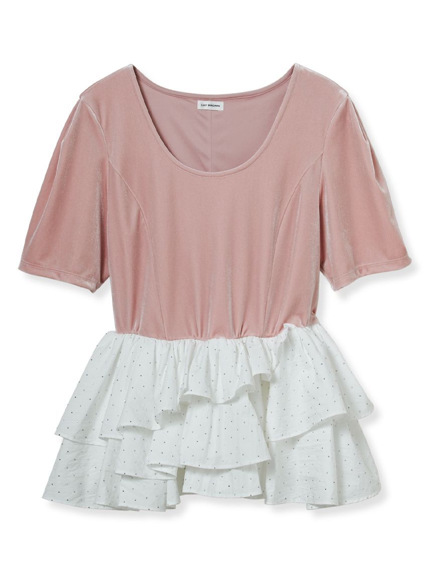 LILY BROWN「ベロアペプラムフリルトップス」|Tシャツ・カットソー|