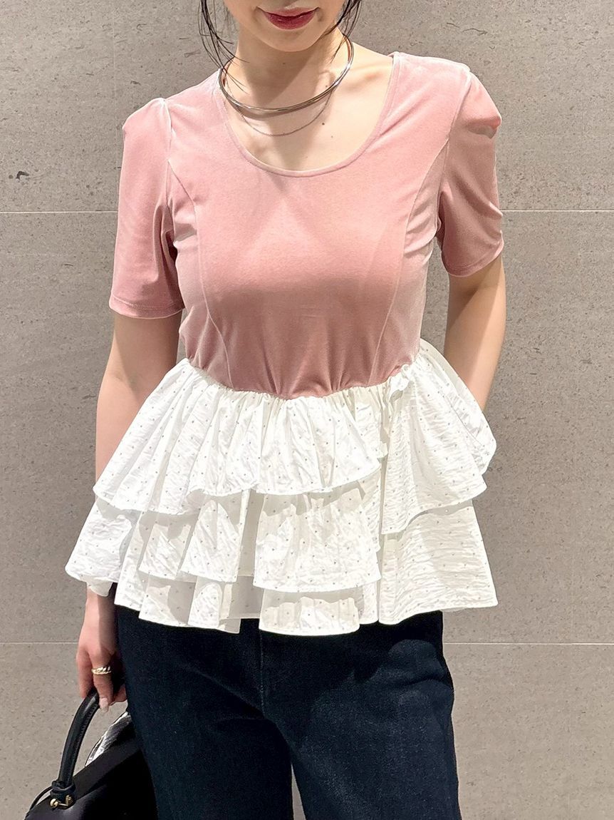 LILY BROWN「ベロアペプラムフリルトップス」|Tシャツ・カットソー|PNK