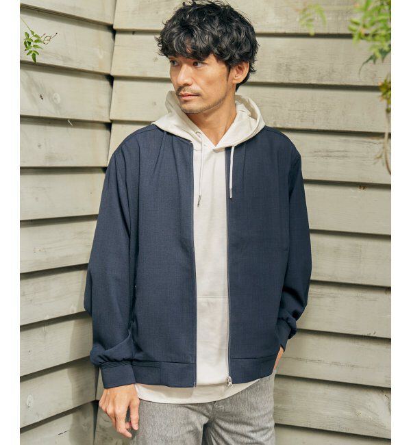 ikka「イージーケアリネンライクブルゾン」|ブルゾン・スタジャン|ネイビーブルー