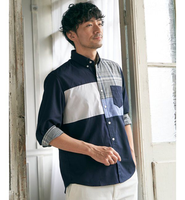 ikka「7分袖ブロックス切り替えシャツ」|シャツ・ブラウス|