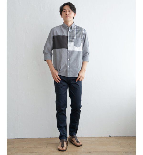 ikka「7分袖ブロックス切り替えシャツ」|シャツ・ブラウス|